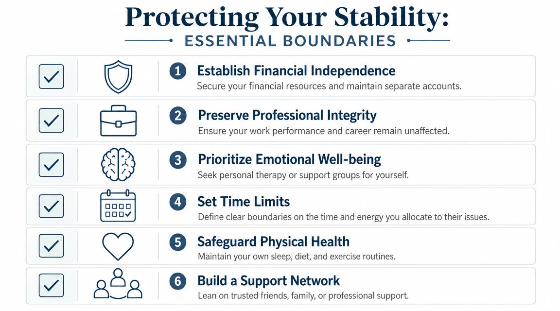 A list of six essential boundaries for maintaining stability, shown as an infographic with checkmarks and icons.