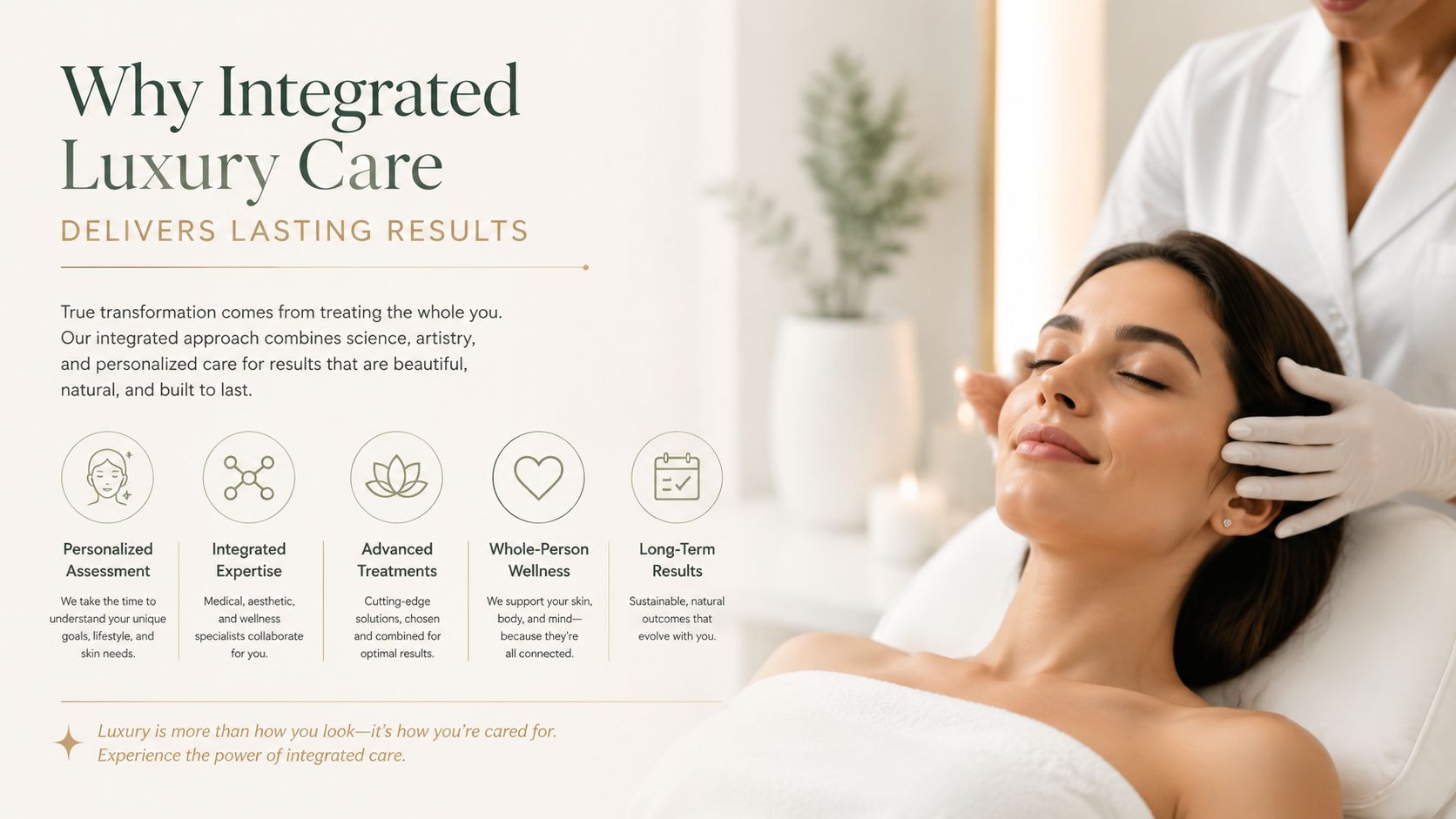 A professional aesthetician providing a soothing facial treatment to a relaxed woman in a luxury spa setting.