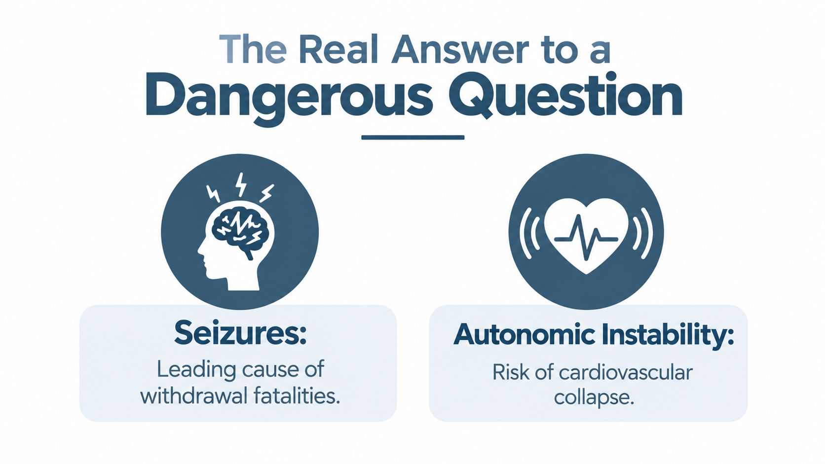 An infographic detailing the fatal health risks associated with Xanax withdrawal, specifically seizures and autonomic instability.