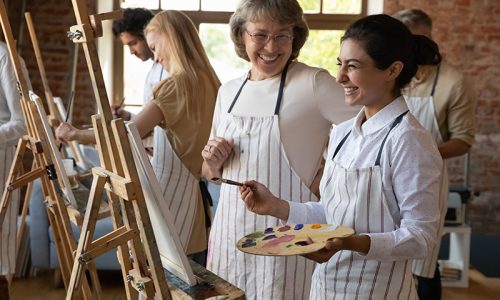 People participate in an art therapy workshop, one of many relapse prevention activities.