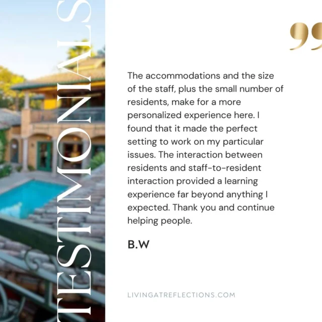 We're grateful to hear that the personalized setting and close-knit community made a meaningful impact on your journey. Wishing you continued growth and healing, and we appreciate your kind words! 💙

#ReflectionsTestimonial #ExecutiveRehab #ReflectionsRecovery